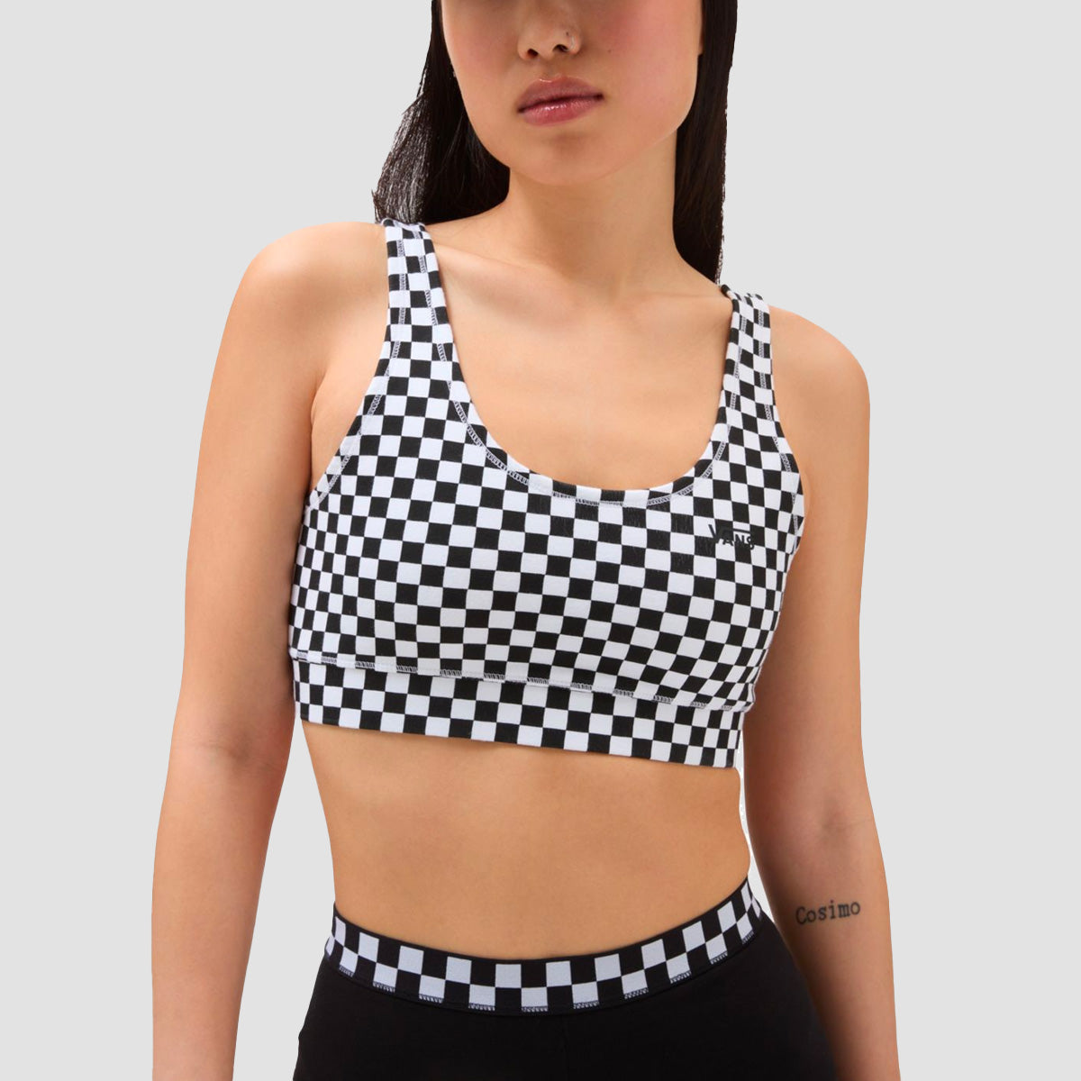 Vans Flying V Print Sports Bra Black/White Checkerboard Womens