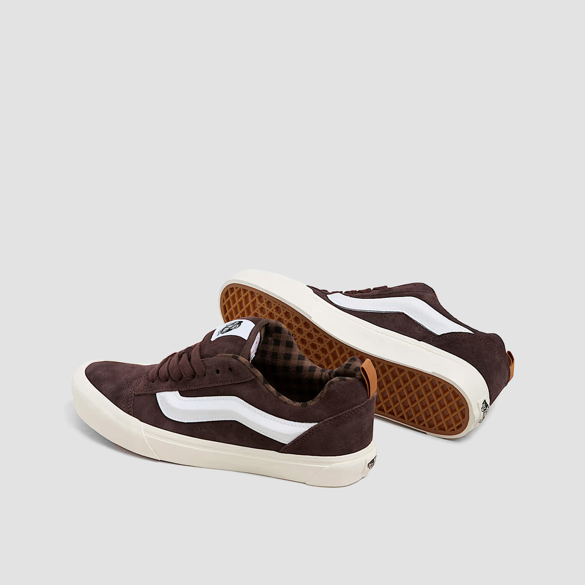 Vans Knu Skool Shoes - Pig Suede Plaid Brown