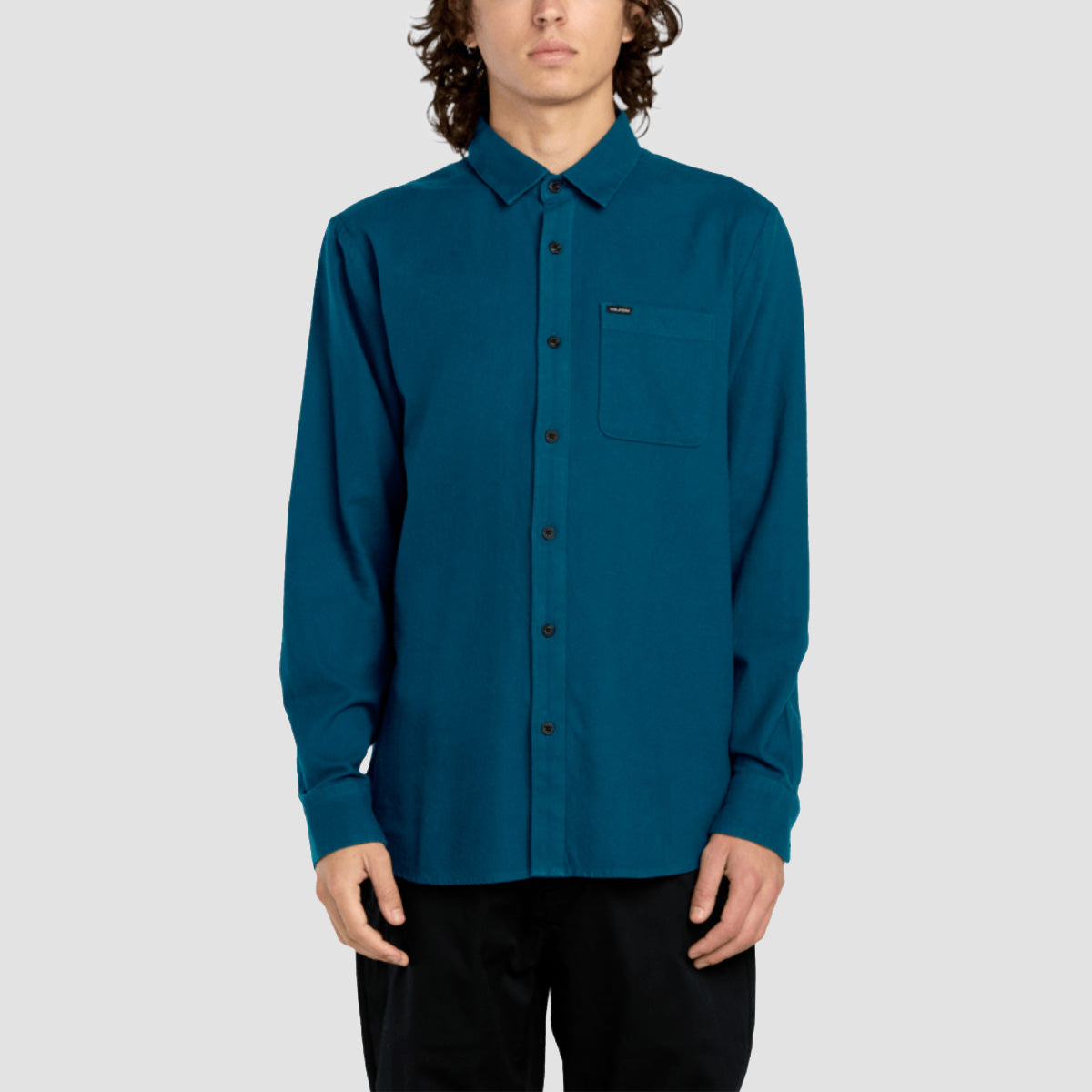 Volcom Caden Solid Longsleeve Shirt Cosmic Blue