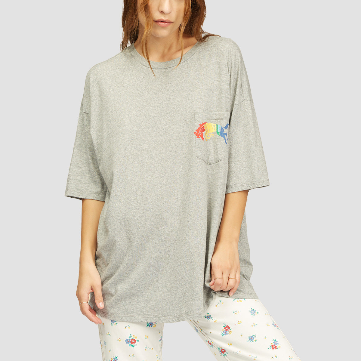 Billabong X Wrangler True Oversized Pocket T-Shirt Athletic Grey - Womens