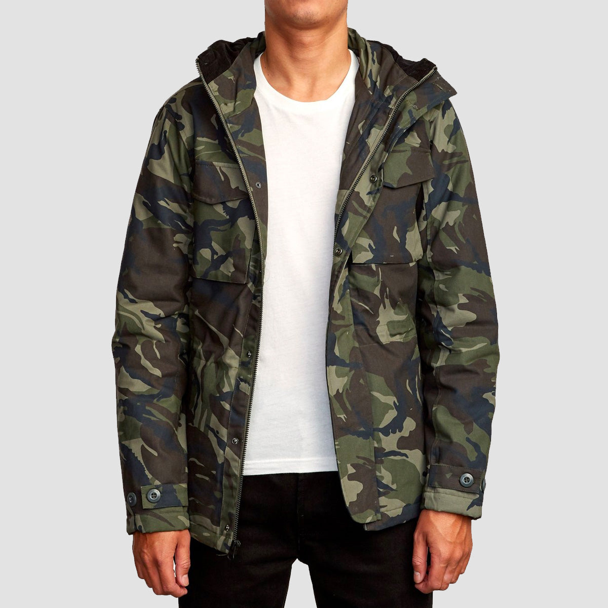 RVCA Field Canvas Coat Woodland Camo