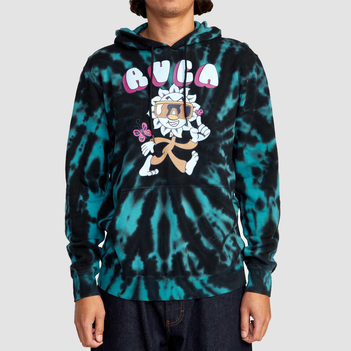 RVCA Natural Pullover Hoodie Black/Green Tie Dye