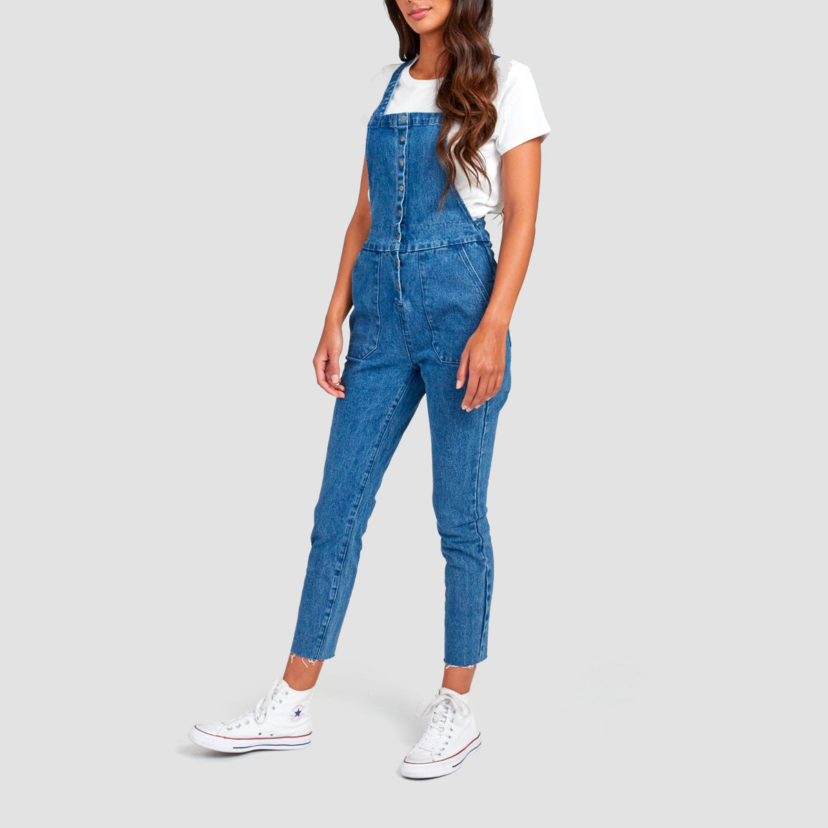 RVCA Paiger Denim Dungarees Worn Blue - Womens