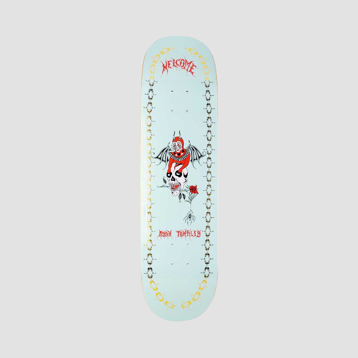 Welcome Angel on Enera Ryan Townley Pro Skateboard Deck Light Teal/Gold Foil - 8.6"