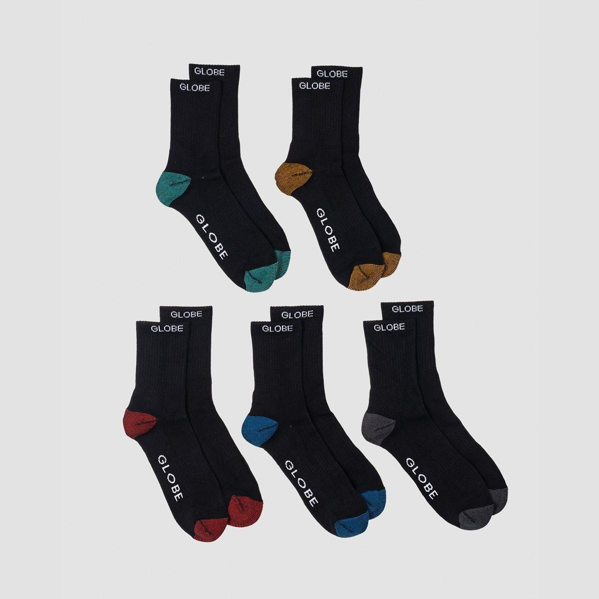 Globe Ingles Crew Socks 5 Pack Assorted