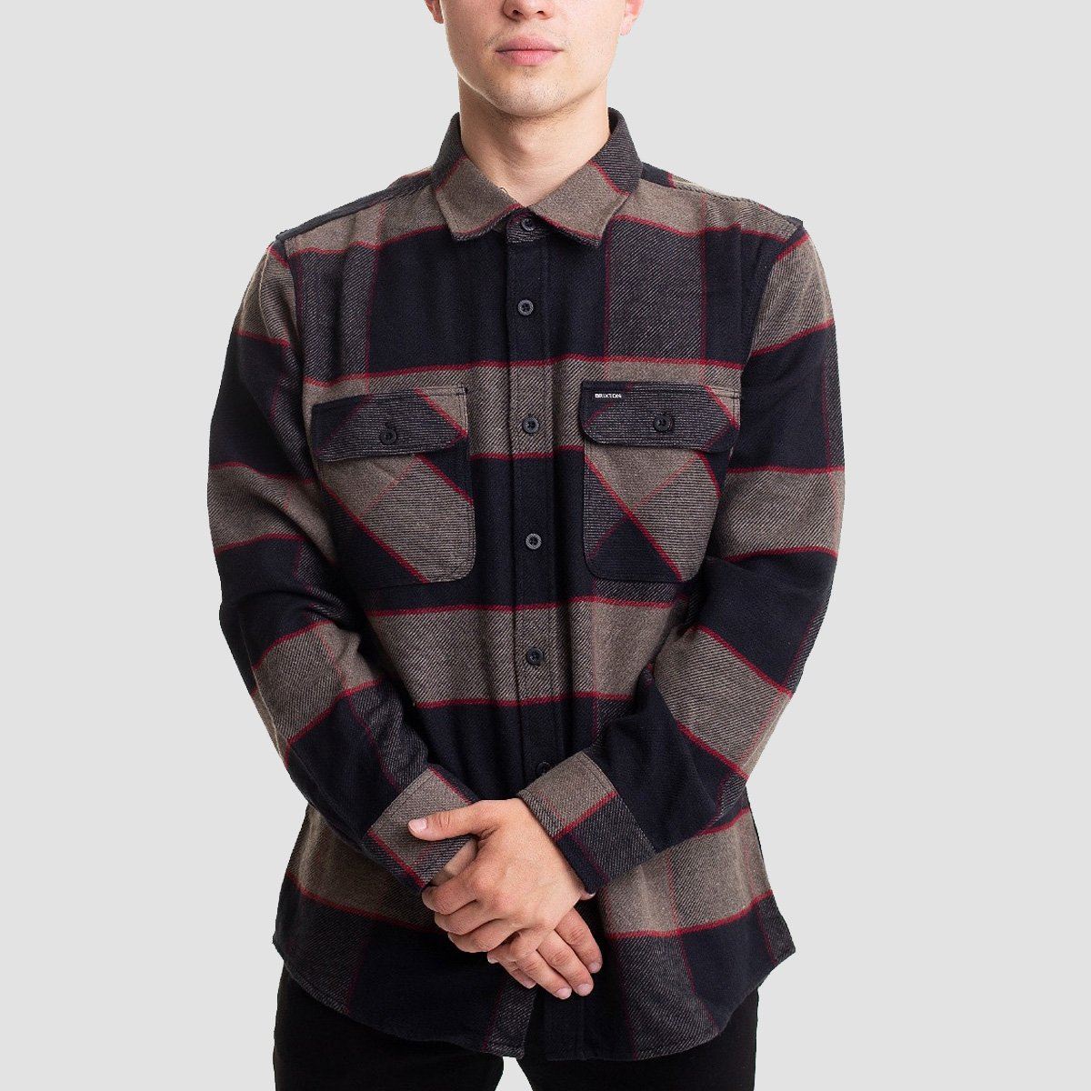 Brixton Bowery Longsleeve Flannel Shirt Heather Grey/Charcoal