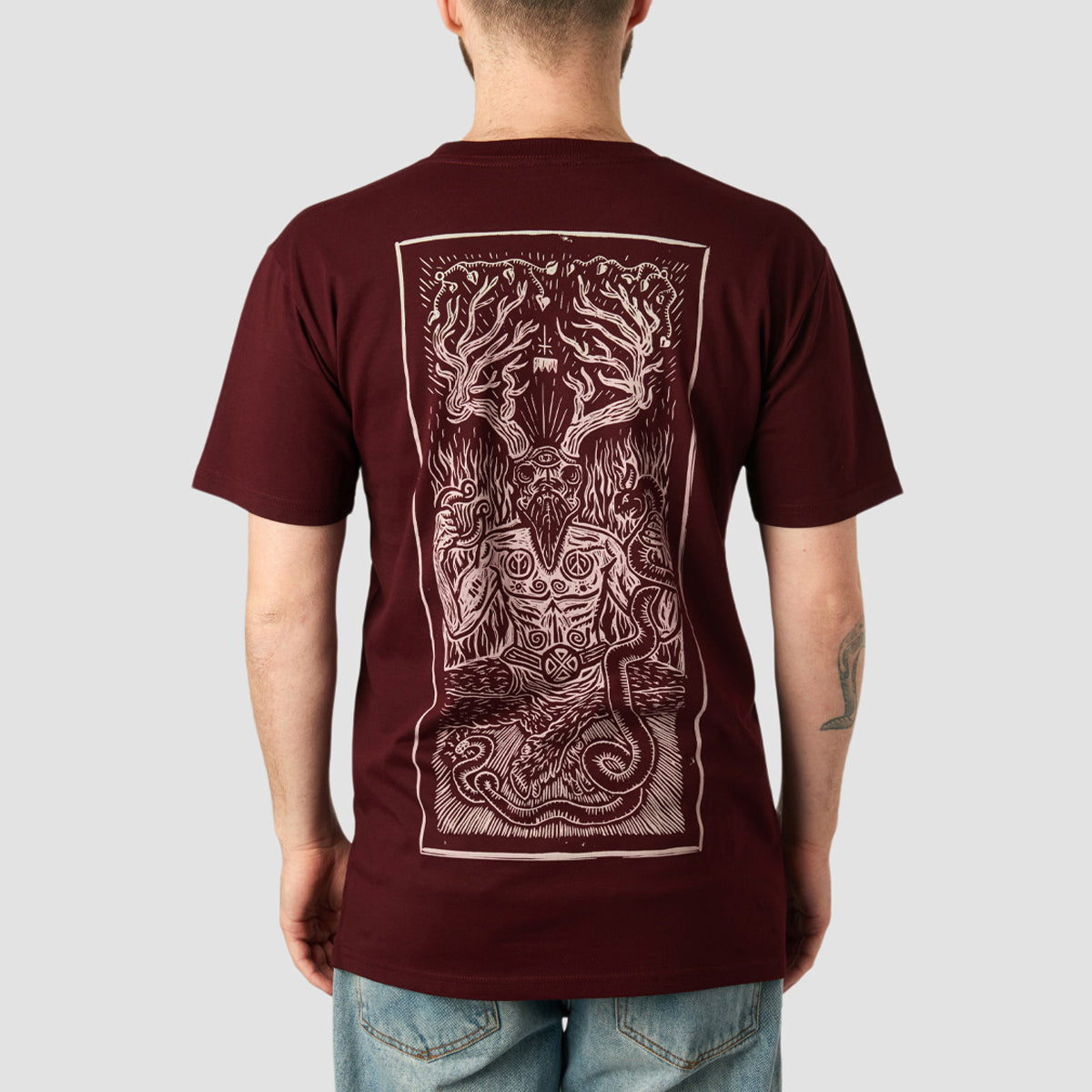 Heathen Ceronnous Mono T-Shirt Burgundy