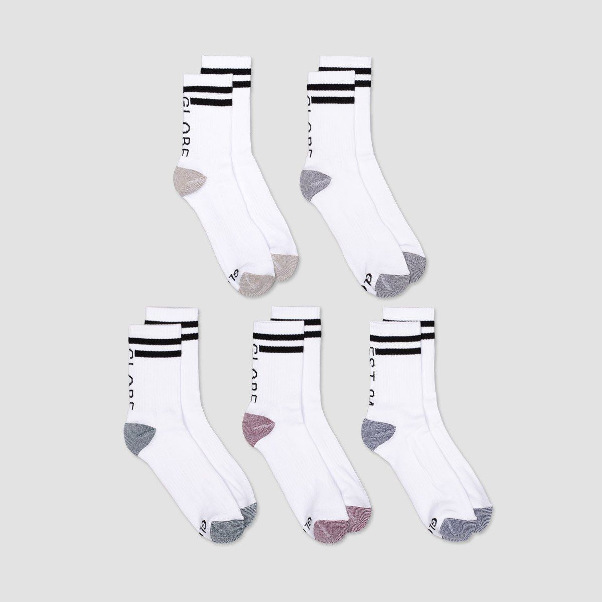 Globe Carter Crew Socks 5 Pack White