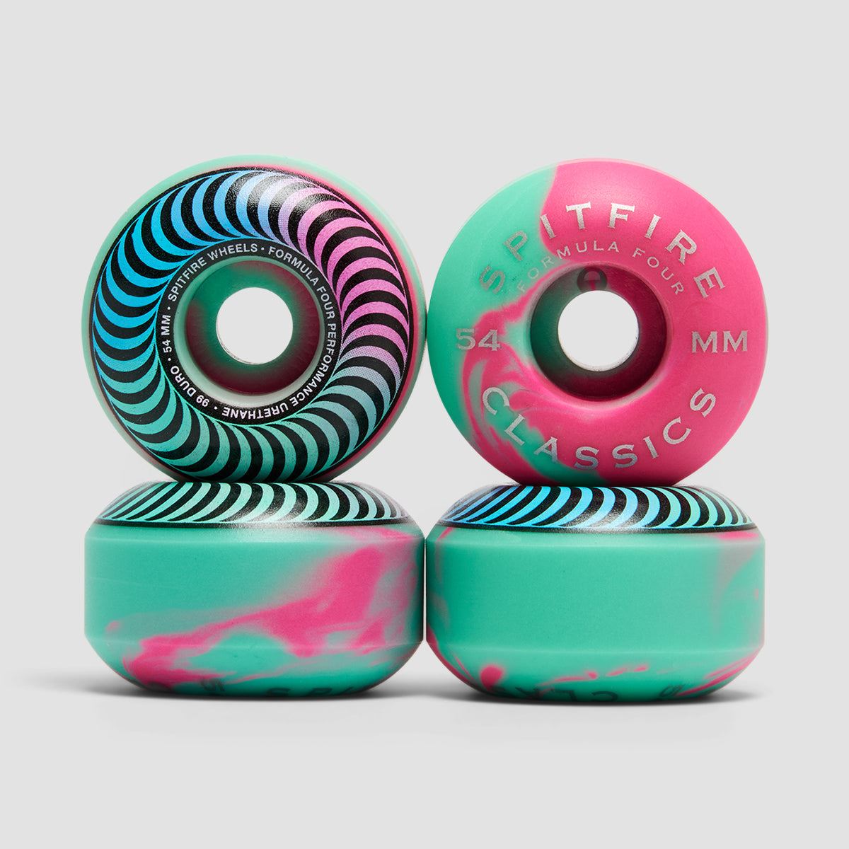 Spitfire Formula Four Classic 99DU Skateboard Wheels Pink/Teal Swirl 54mm