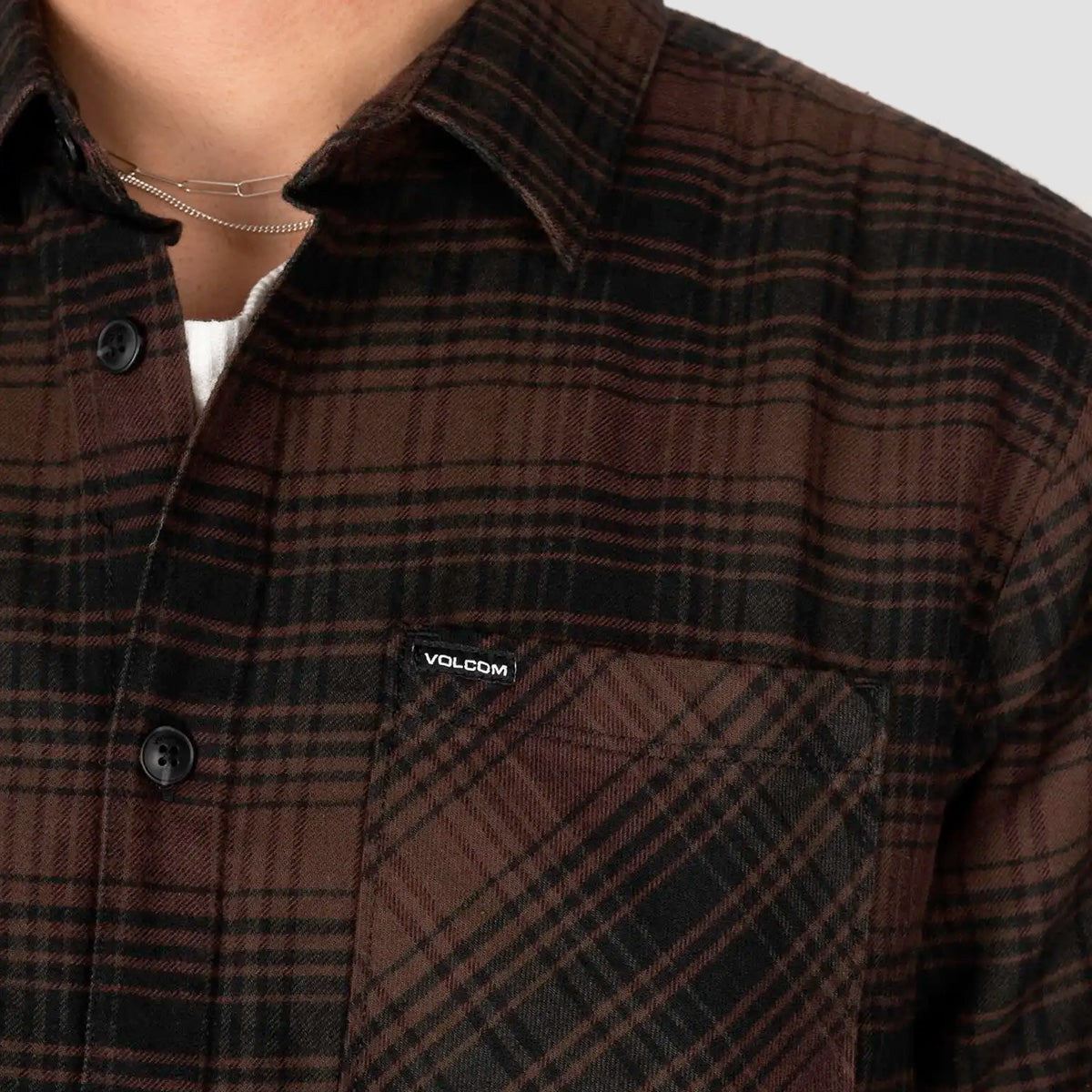 Volcom Overstoned Flannel Longsleeve Shirt Mahogany