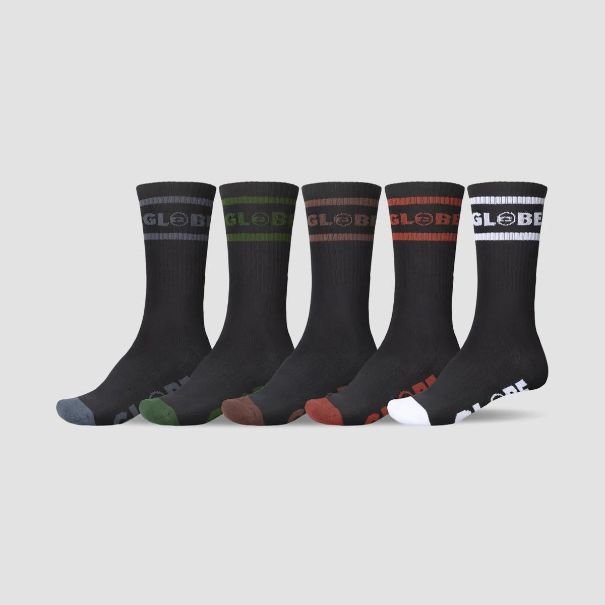 Globe Tilt Hi Crew Socks 5 Pack Black/Assorted