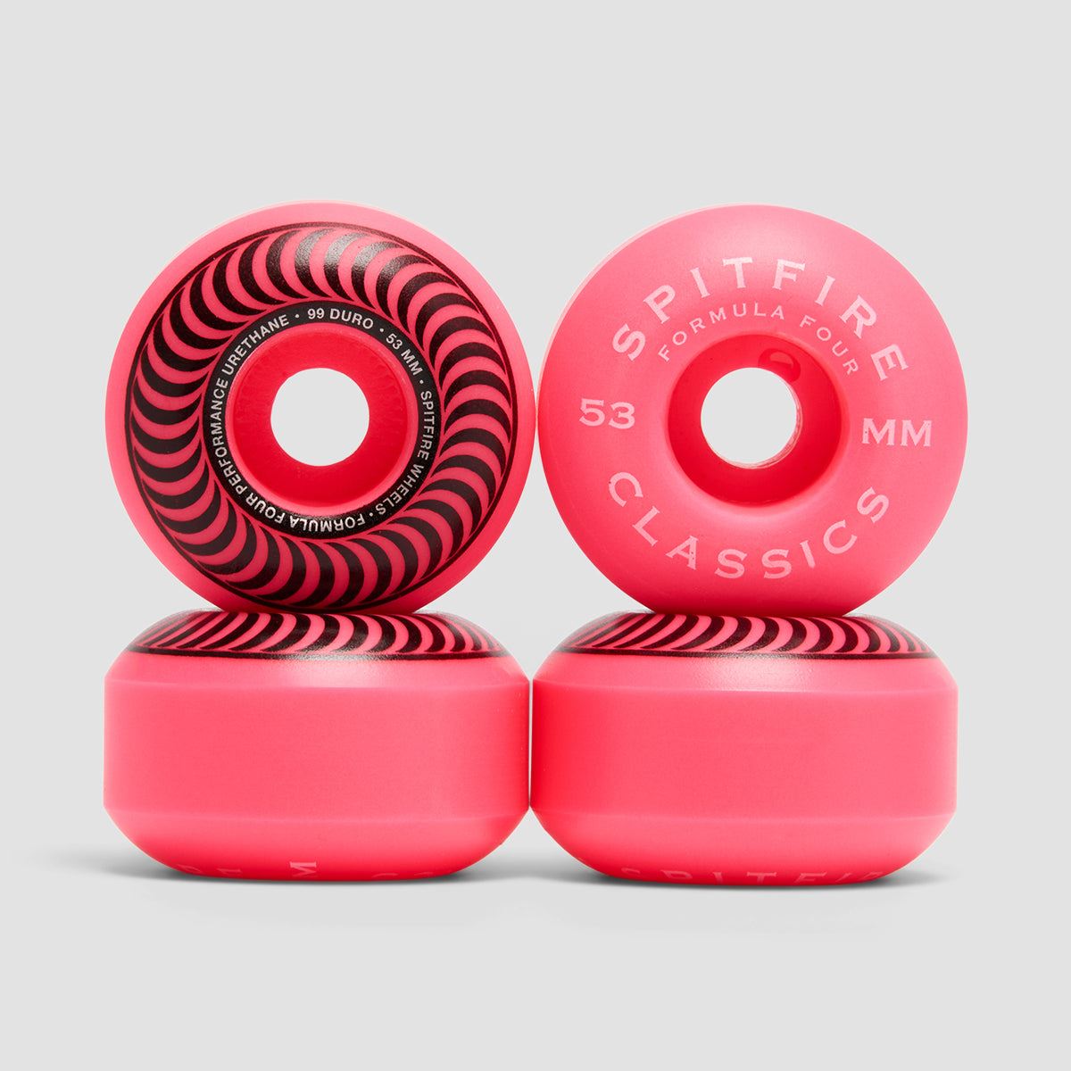 Spitfire Formula Four Classic 99DU Skateboard Wheels Neon Pink 53mm