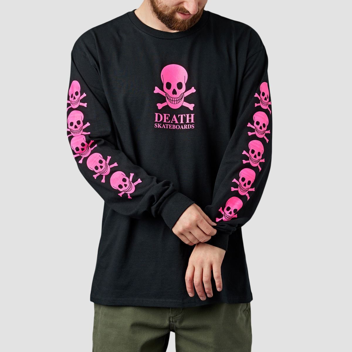 Death OG Skull Longsleeve T-Shirt Black/Hot Pink