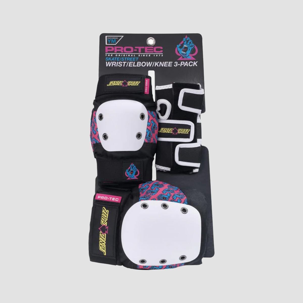 Protec X Santa Cruz Street Open Back Pad Set 3 Pack Black/White/Pink - Kids