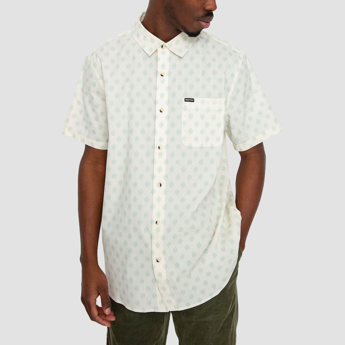 Brixton Charter Print Short Sleeve Shirt Off White/Jade Geo