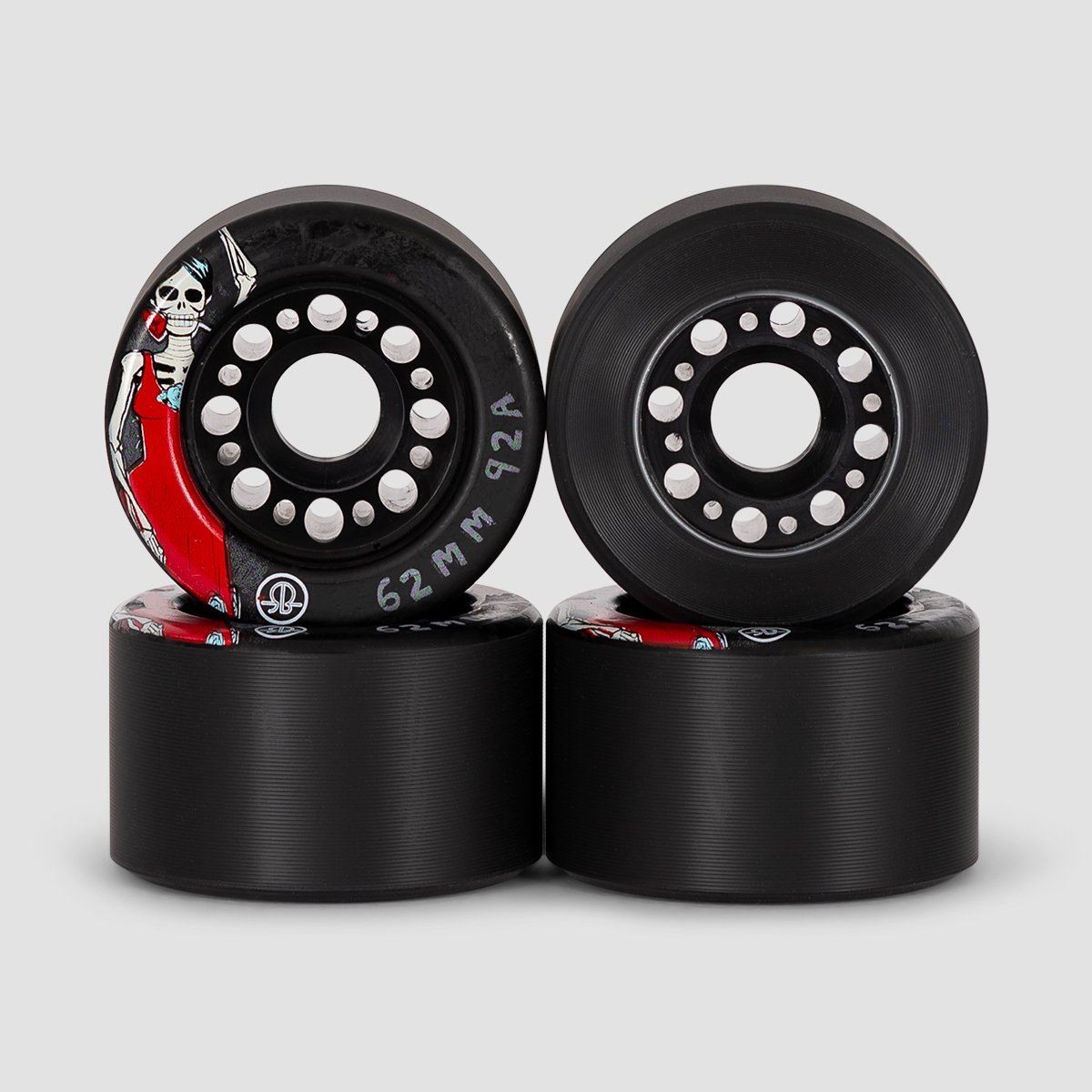 Rollerbones Day of the Dead 92a Quad Wheels x4 Black 62mm