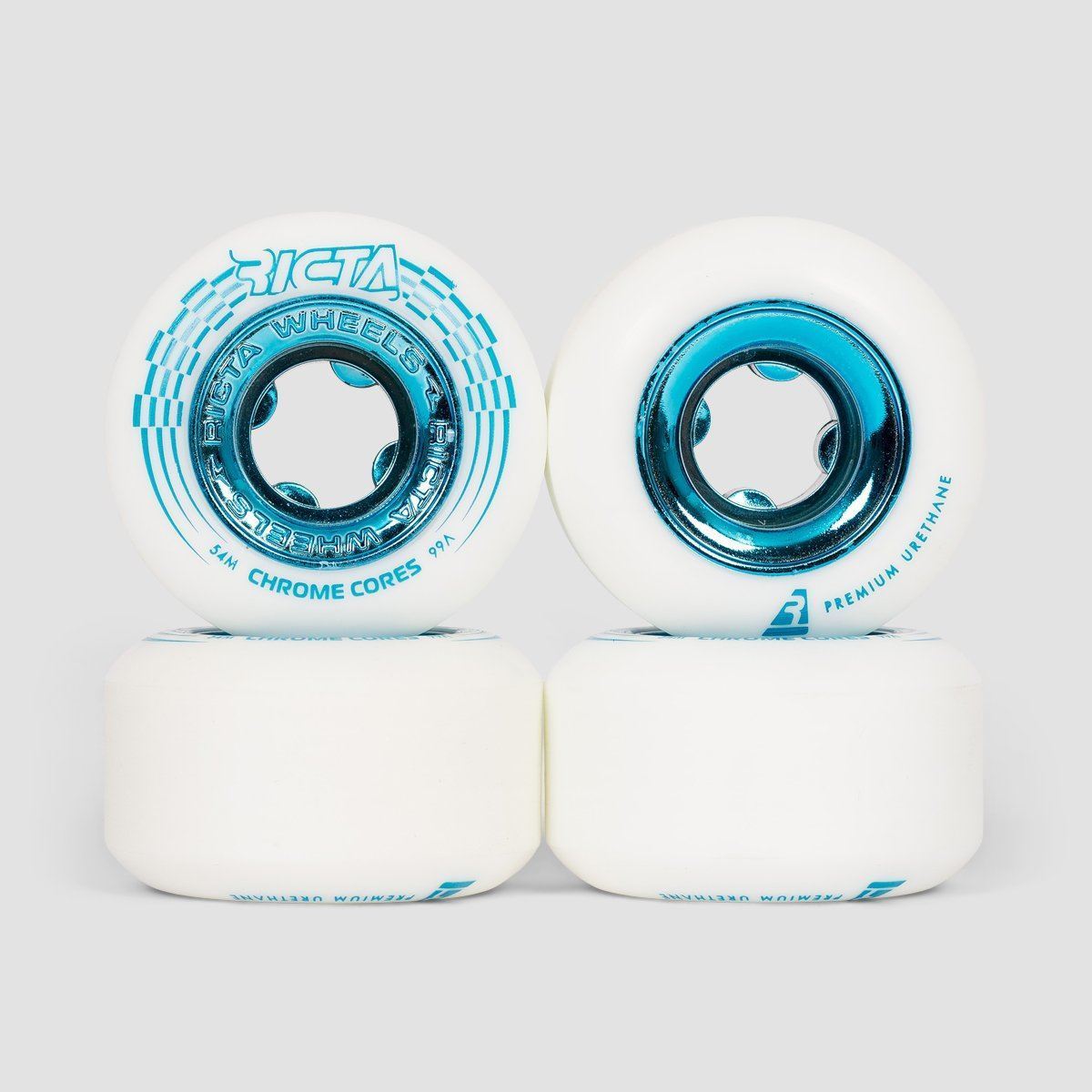 Ricta Chrome Core 99a Skateboard Wheels White/Teal 54mm