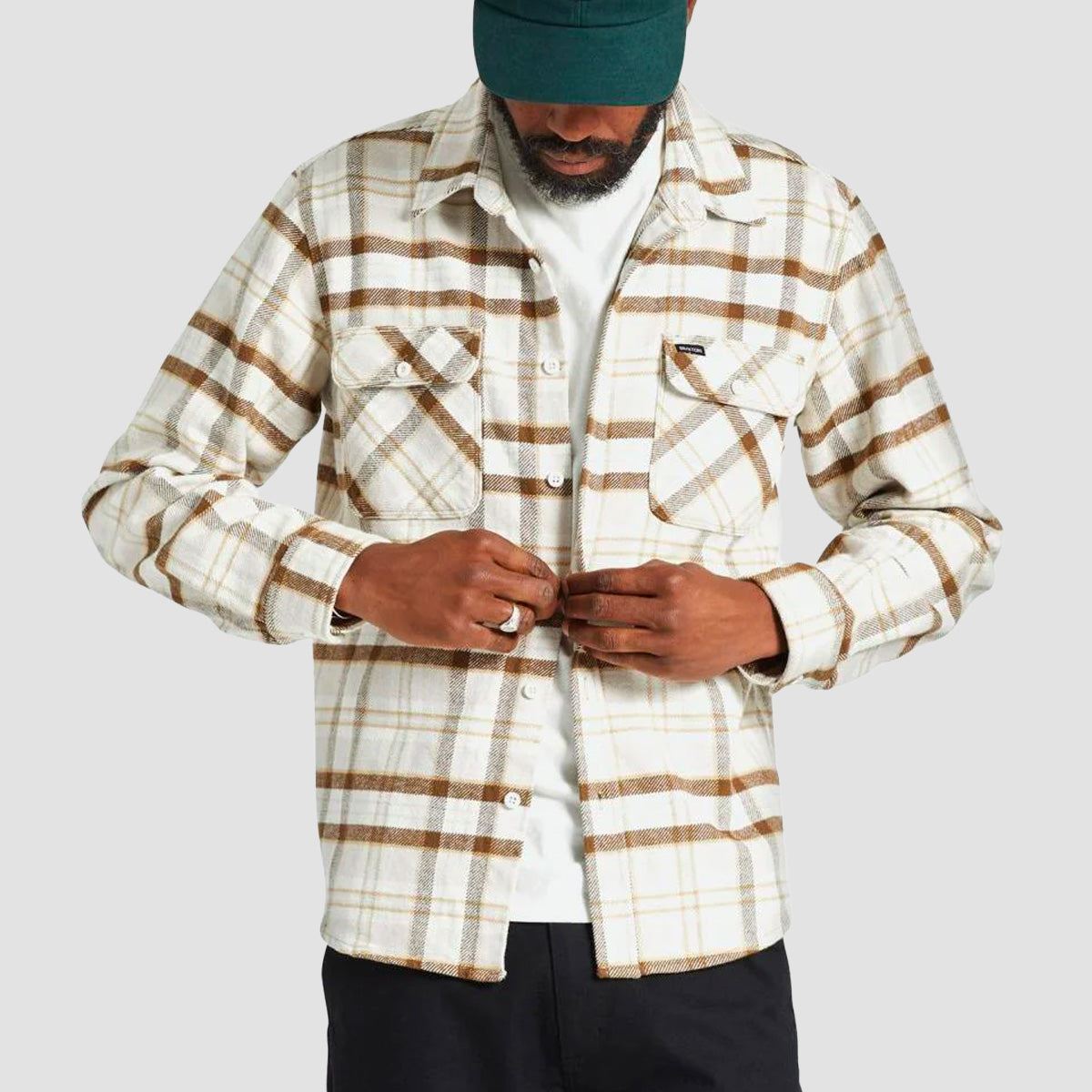 Brixton Bowery Heavyweight Longsleeve Flannel Shirt Beige/Off White/Desert Palm