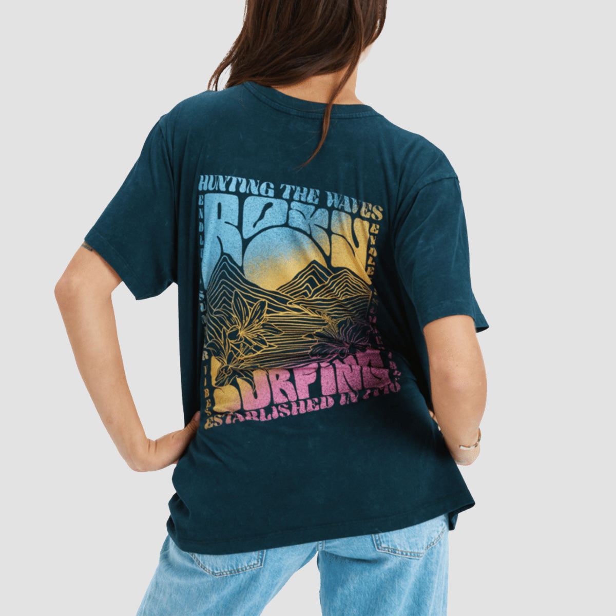 Roxy Sunny Optic Wash Oversize T-Shirt Anthracite - Womens