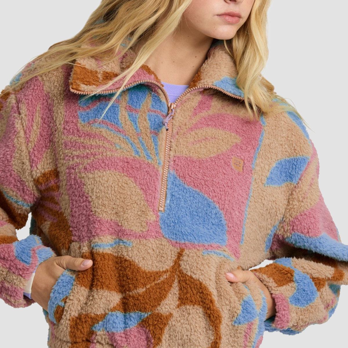 Billabong Barra Half Zip Fleece Jacket Oatmeal - Womens