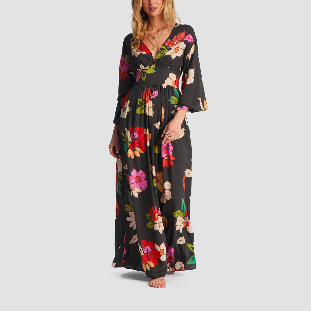 Billabong Night Bloom Maxi Dress Black Pebble - Womens