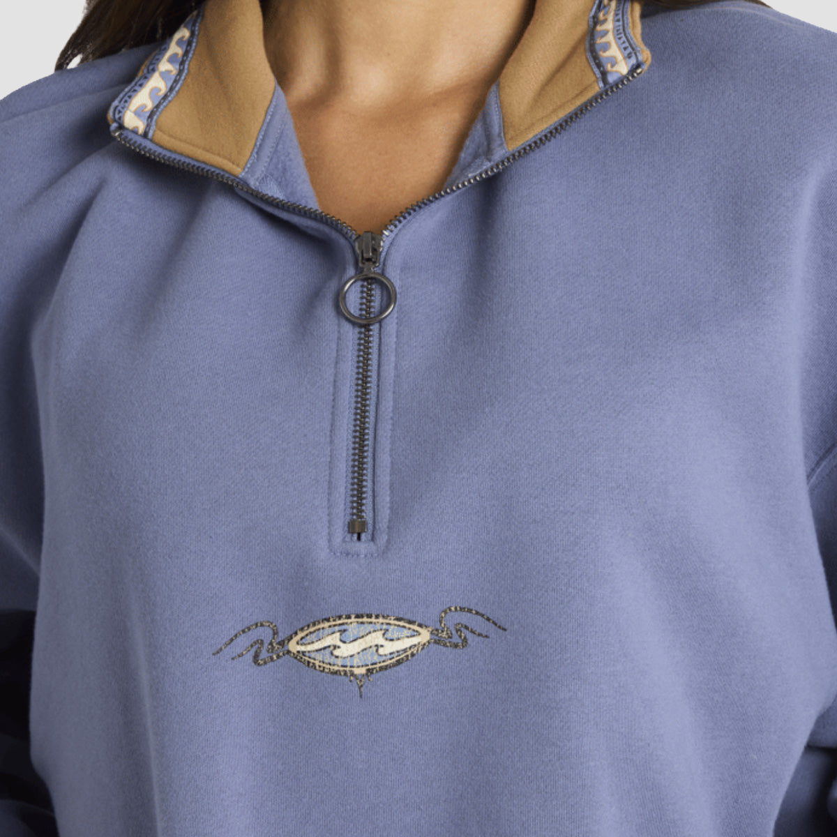 Billabong Wave Break Half Zip Sweatshirt Stone Blue - Womens