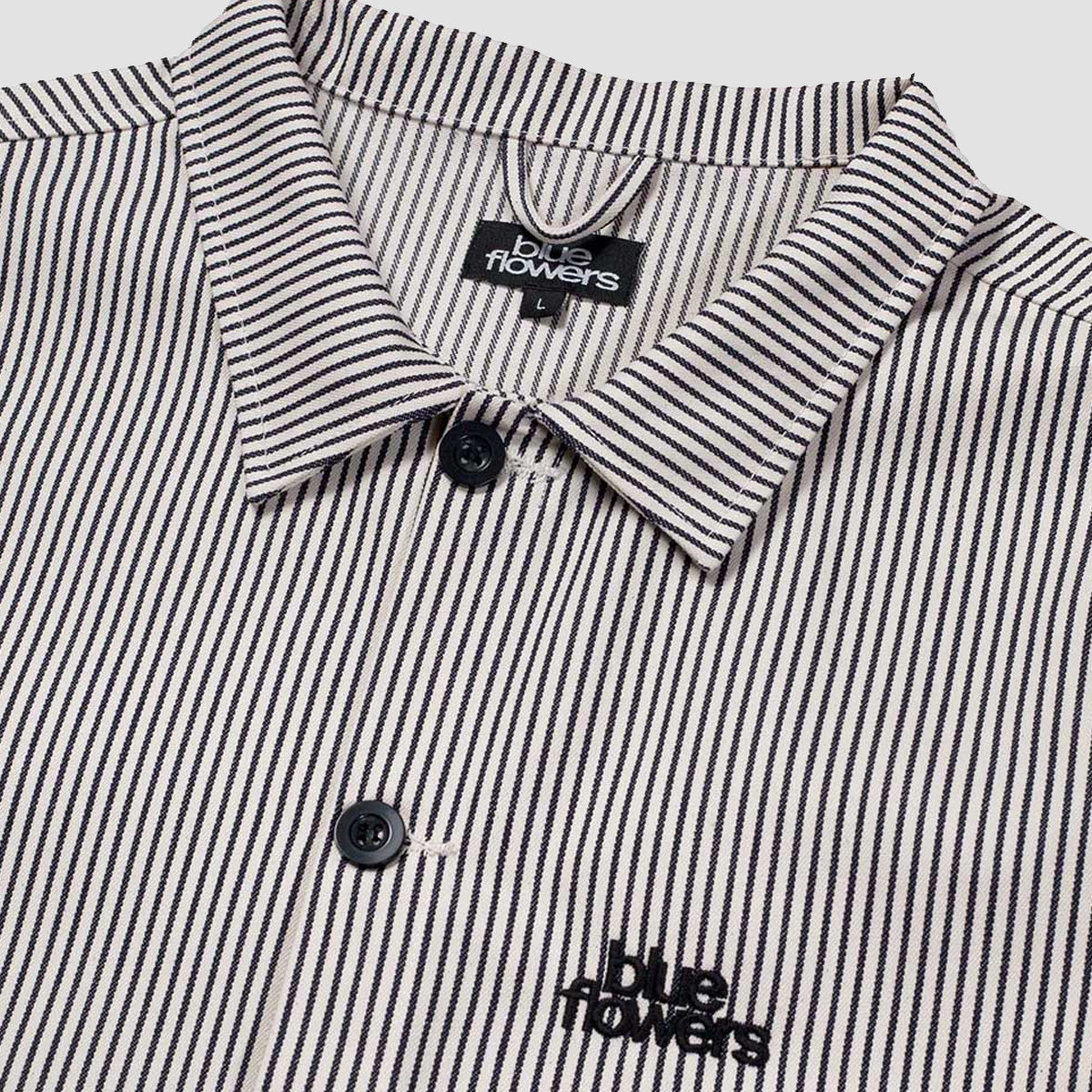 Blue Flowers Hickory Short Sleeve Shirt Black/White