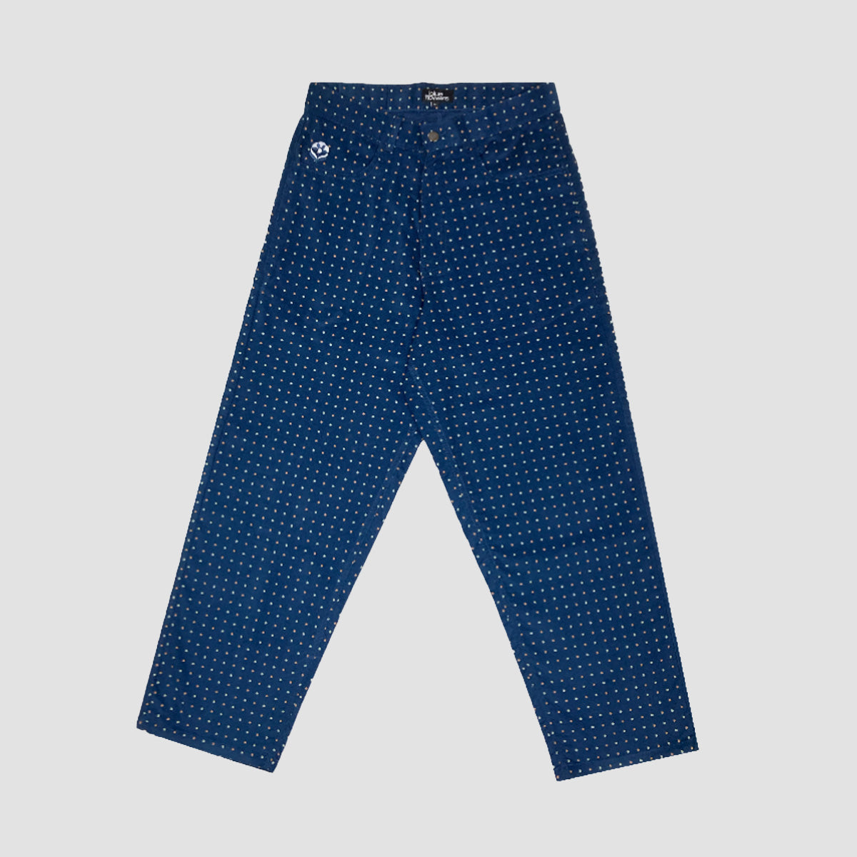 Blue Flowers Speckled Corduroy Trousers Navy Blue