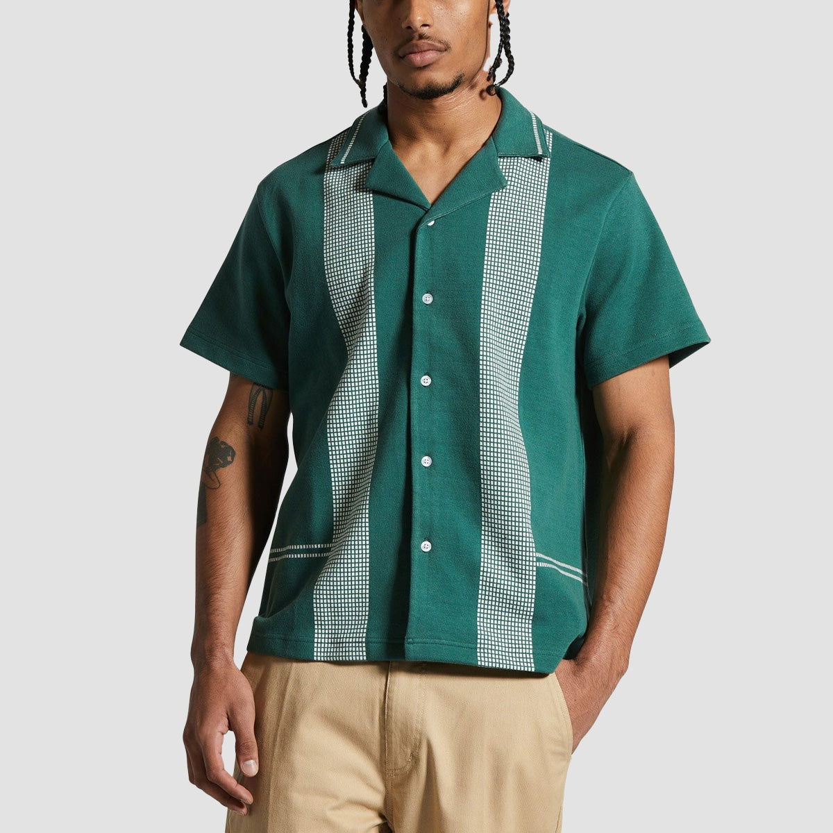 Brixton Bunker Jacquard Knit Short Sleeve Shirt Trekking Green