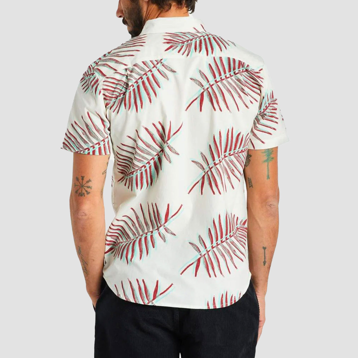 Brixton Charter Print Short Sleeve Shirt Off White/Palm Leaf