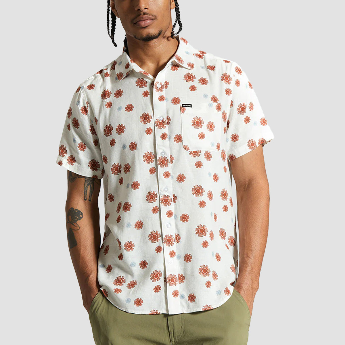 Brixton Charter Slub Short Sleeve Shirt Off White Sol