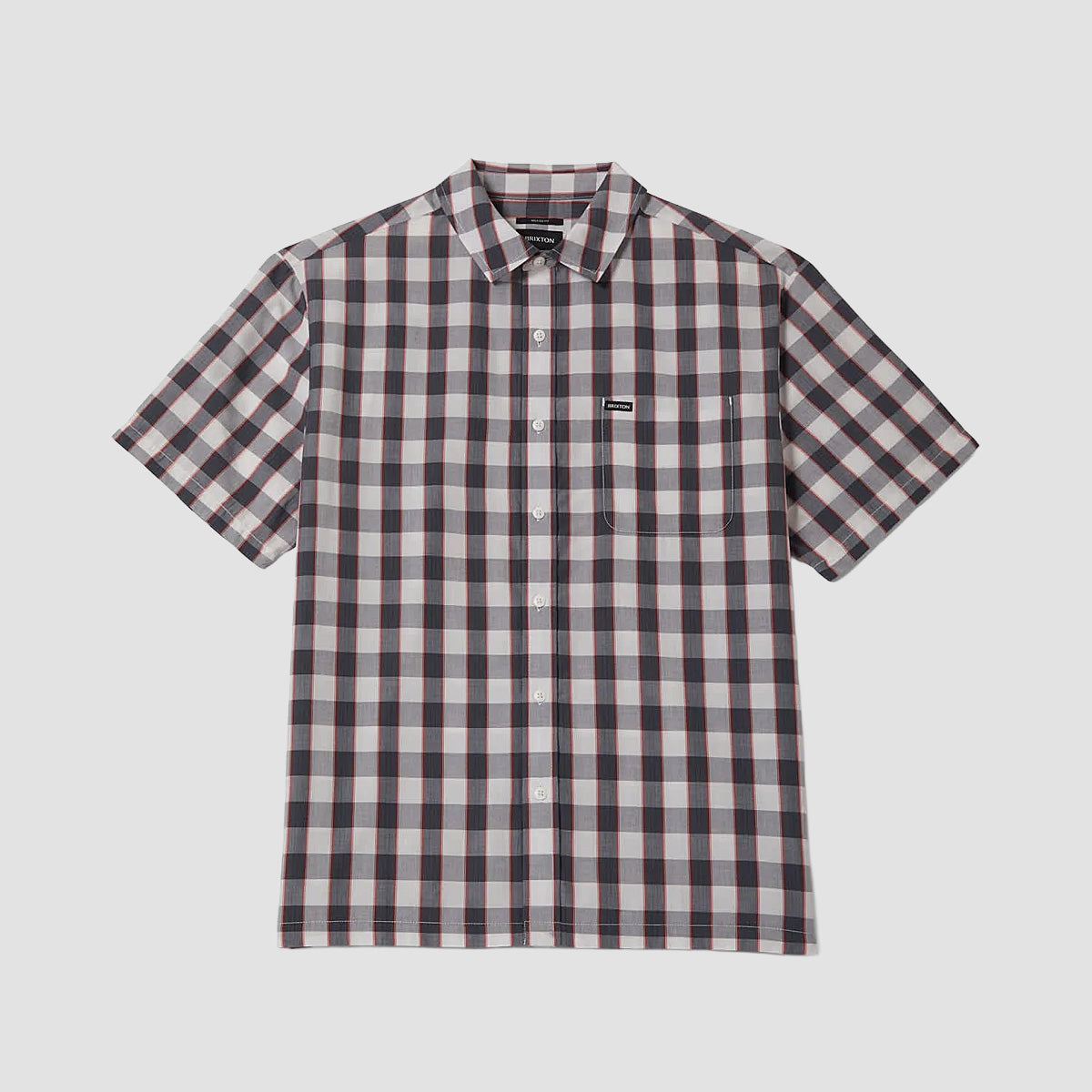 Brixton Cru Plaid Short Sleeve Shirt Black/Off White/Red