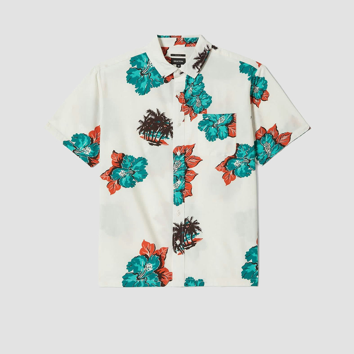 Brixton Cru Print Short Sleeve Shirt Off White/Aquatic Green Floral