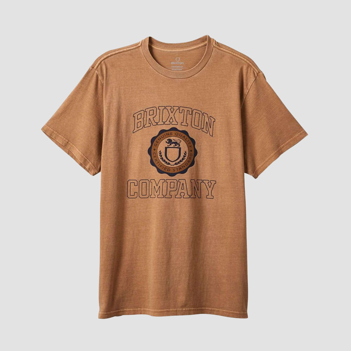 Brixton University T-Shirt Tobacco Brown Worn Wash