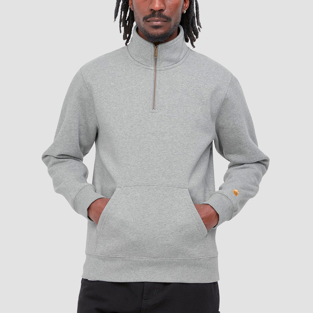 Carhartt WIP Chase Neck Zip Sweat Grey Heather Gold