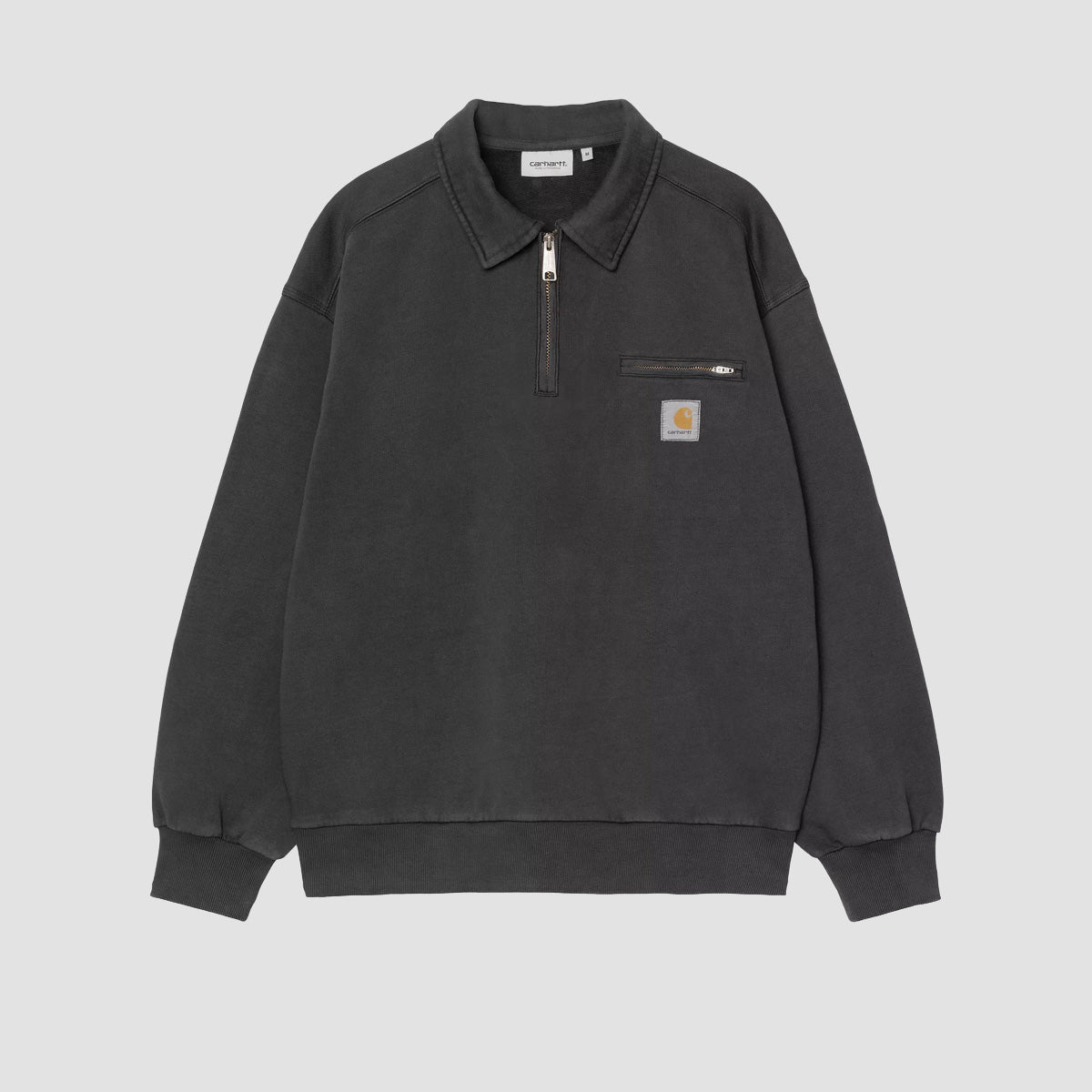 Carhartt WIP Half Zip Detroit Sweatshirt Black Stone Washed