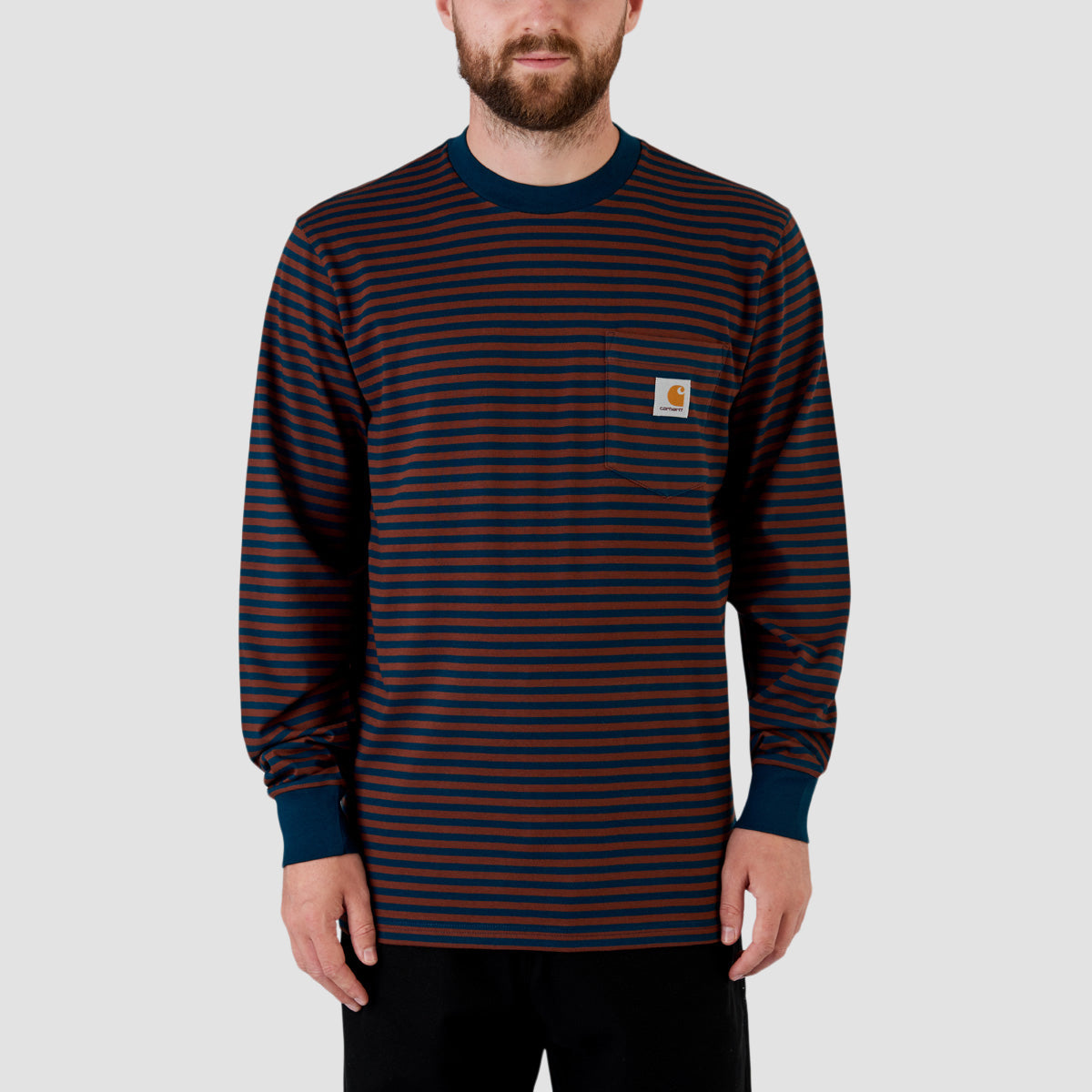 Carhartt WIP Verner Stripe Pocket Longsleeve T-Shirt Duck Blue/Offroad