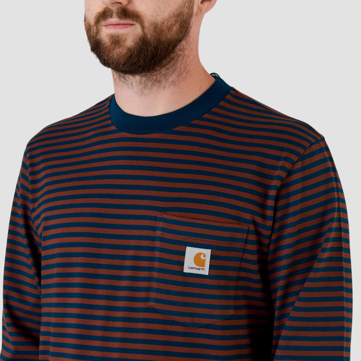 Carhartt WIP Verner Stripe Pocket Longsleeve T-Shirt Duck Blue/Offroad