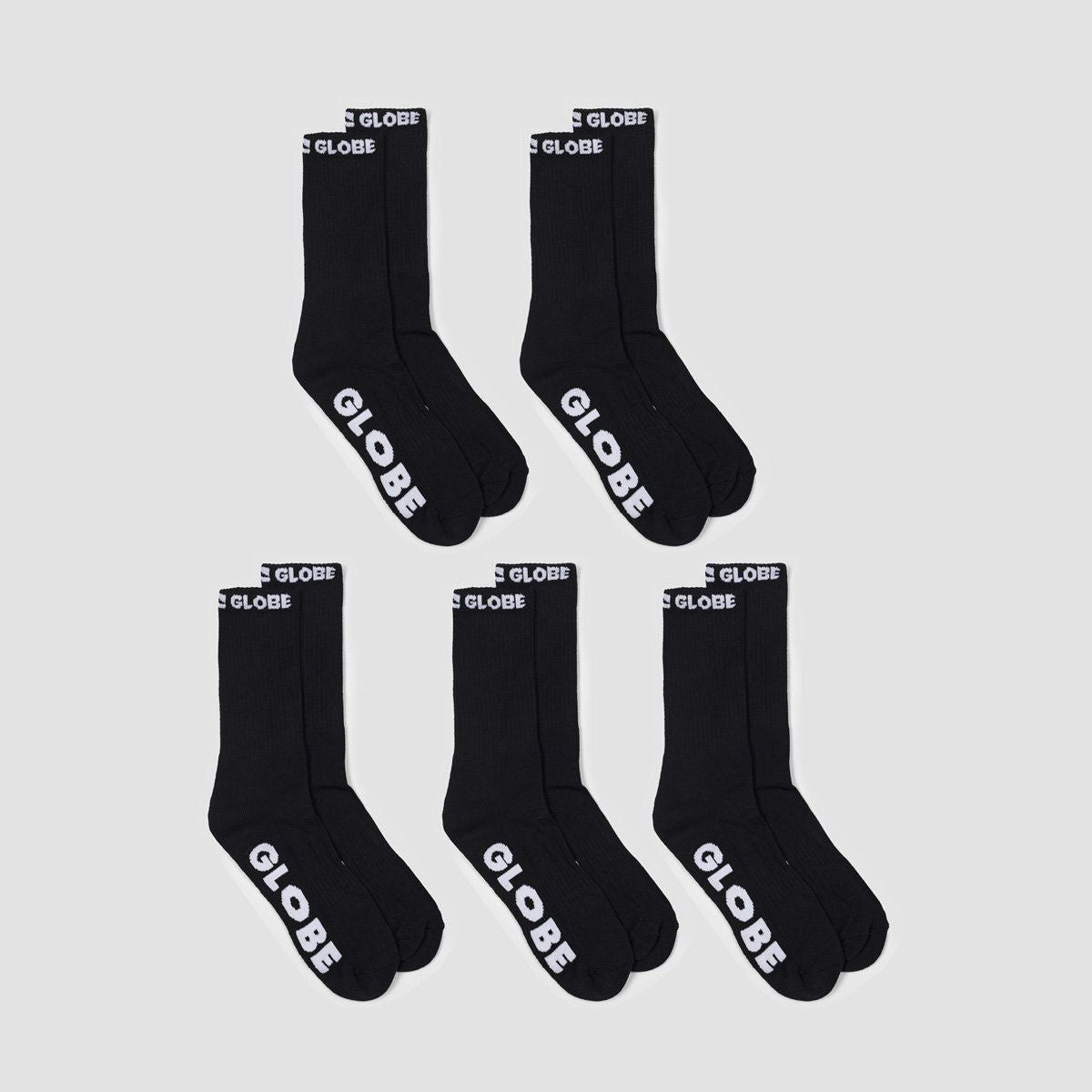 Globe Blackout Socks 5 Pack Black/Black