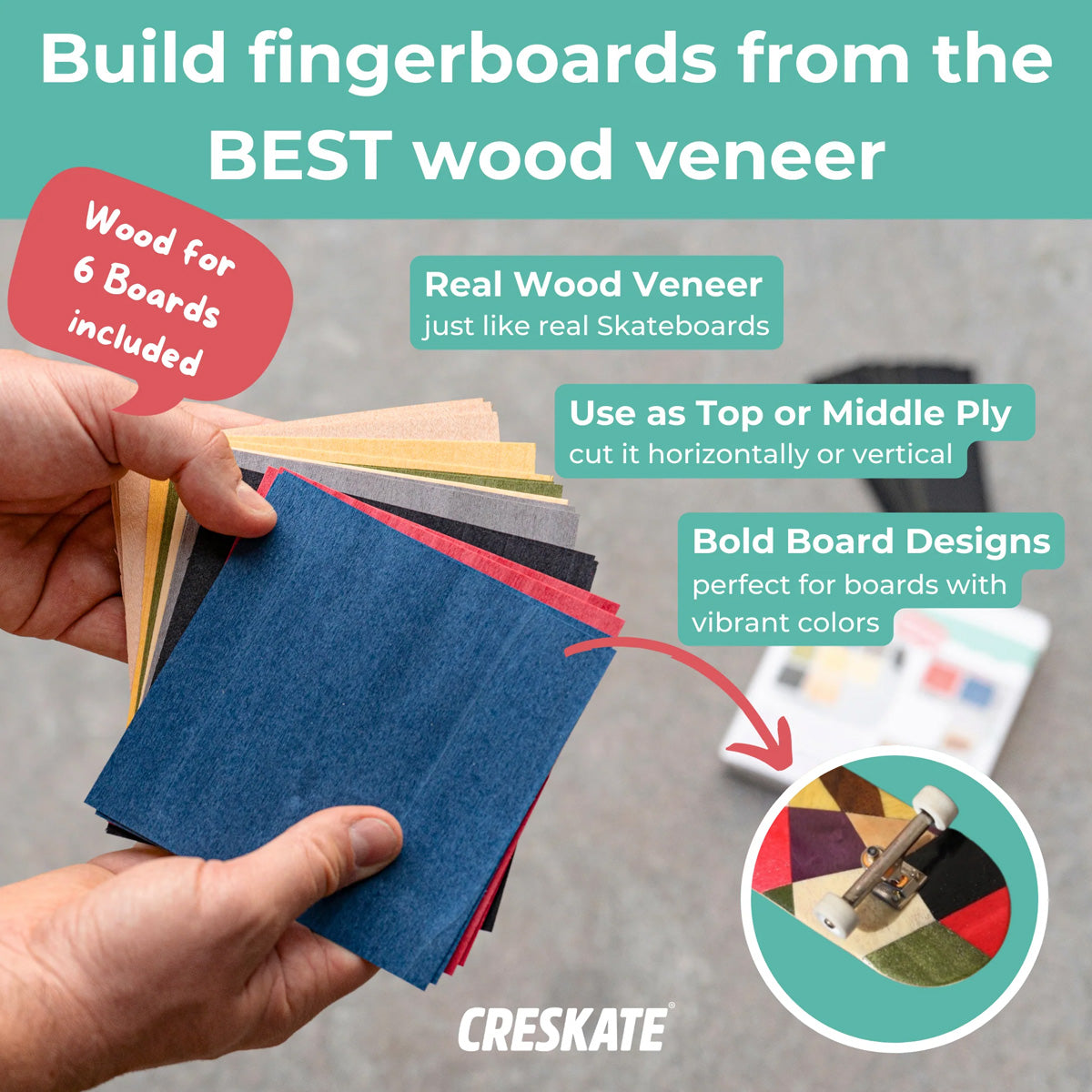 CRESKATE Coloured Fingerboard Veneer - 6 Boards