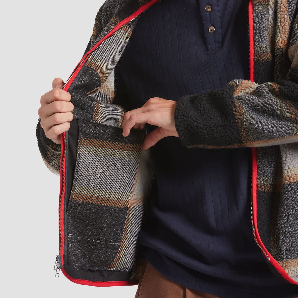Brixton Buffalo Plaid Sherpa FZ Jacket Black/Cream