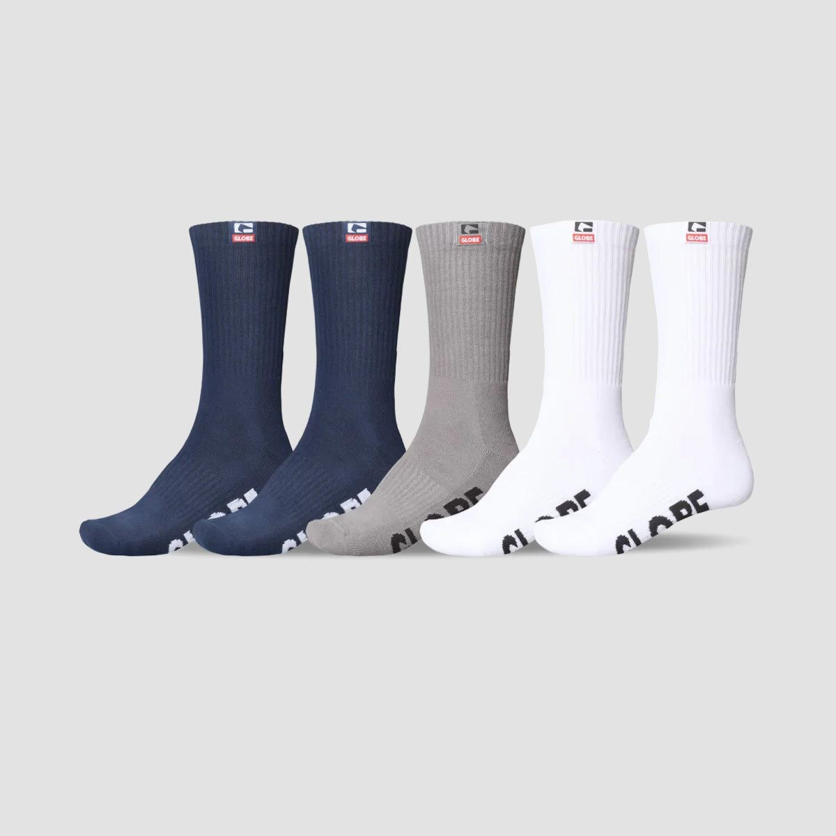 Globe Woven Logo Hi Crew Socks 5 Pack Assorted