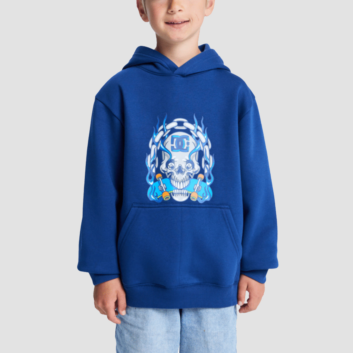 DC Burning Skull Pullover Hoodie Estate Blue - Kids