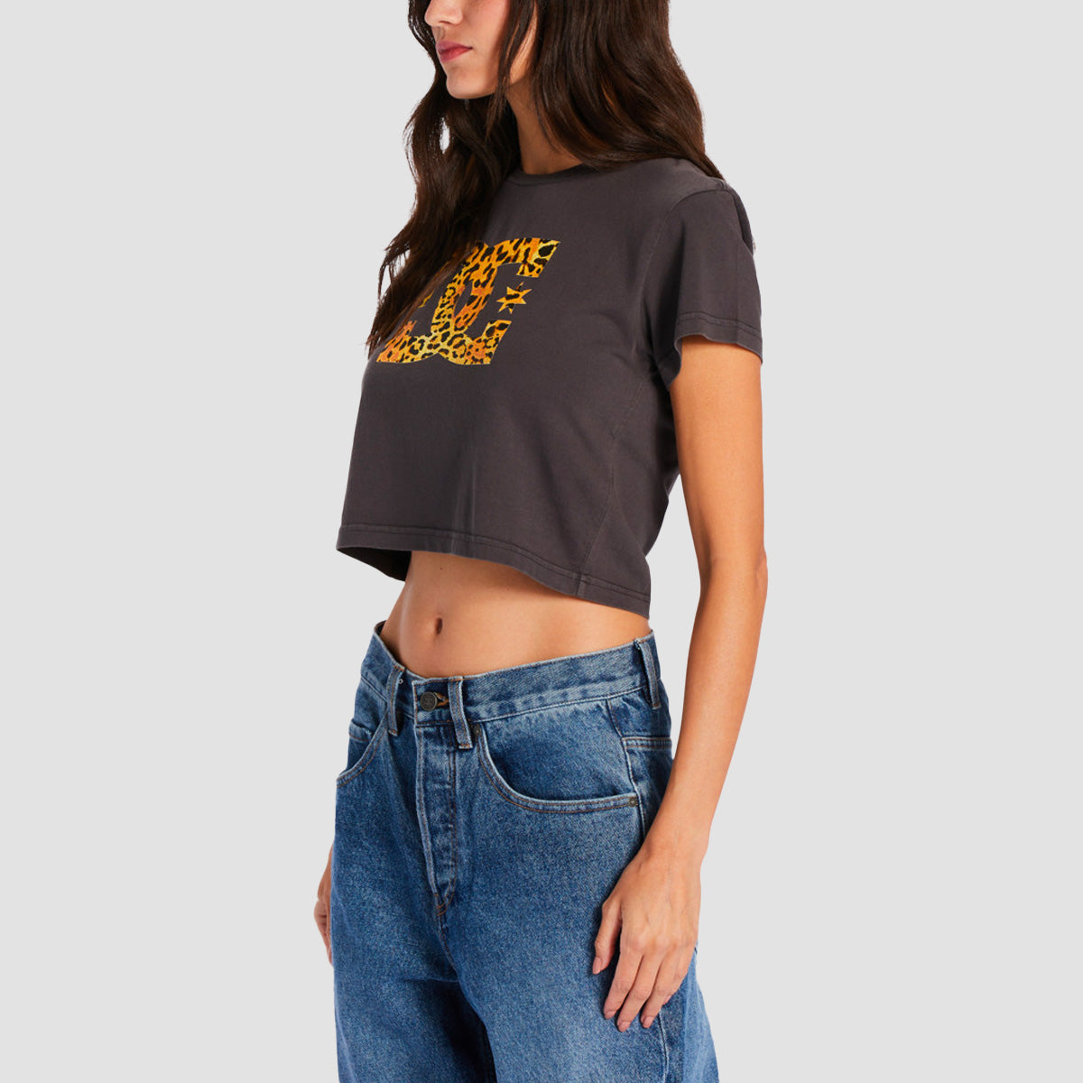 DC Star Fill Cropped T-Shirt Black Enzyme Wash - Womens