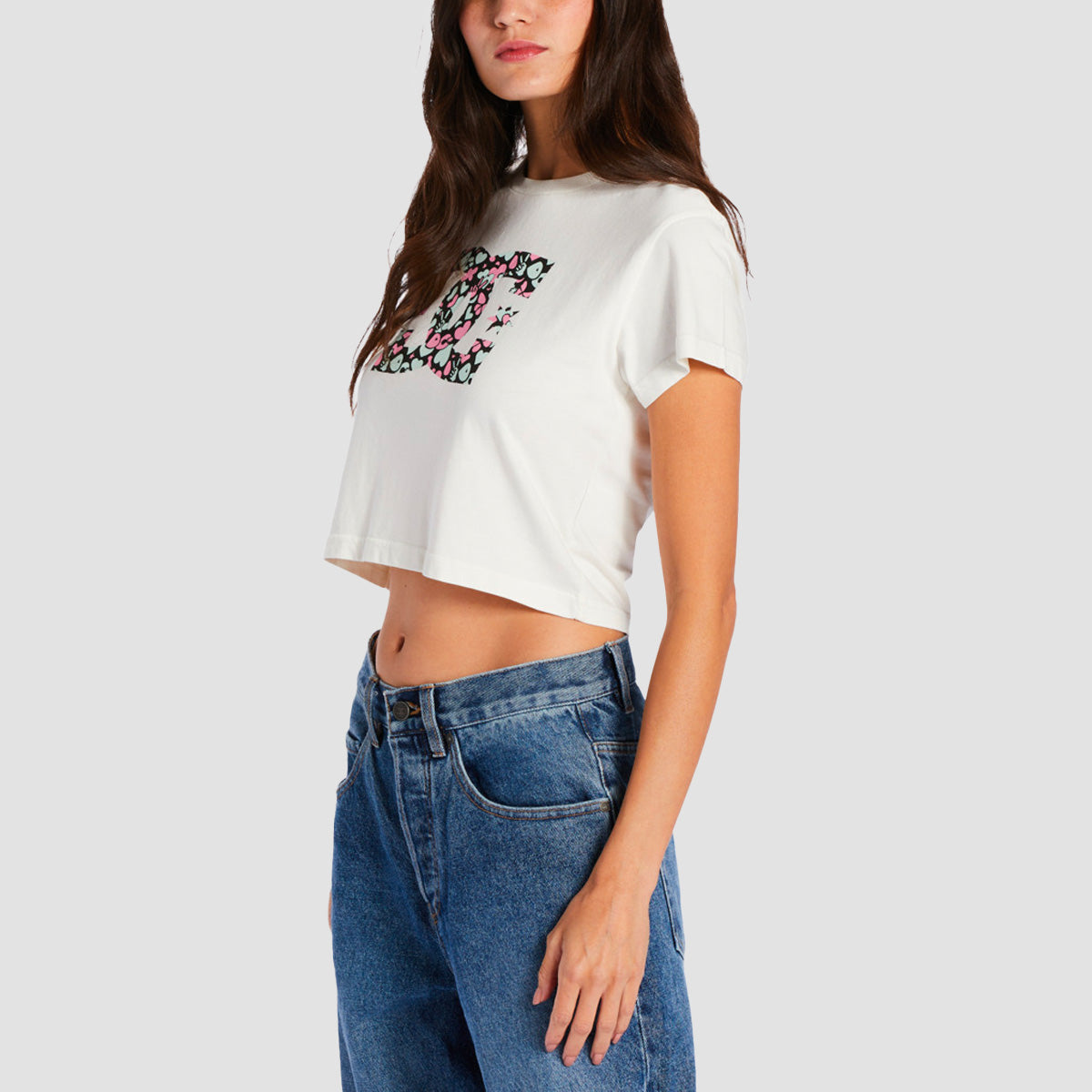 DC Star Fill Cropped T-Shirt Lily White Enzyme Wash - Womens