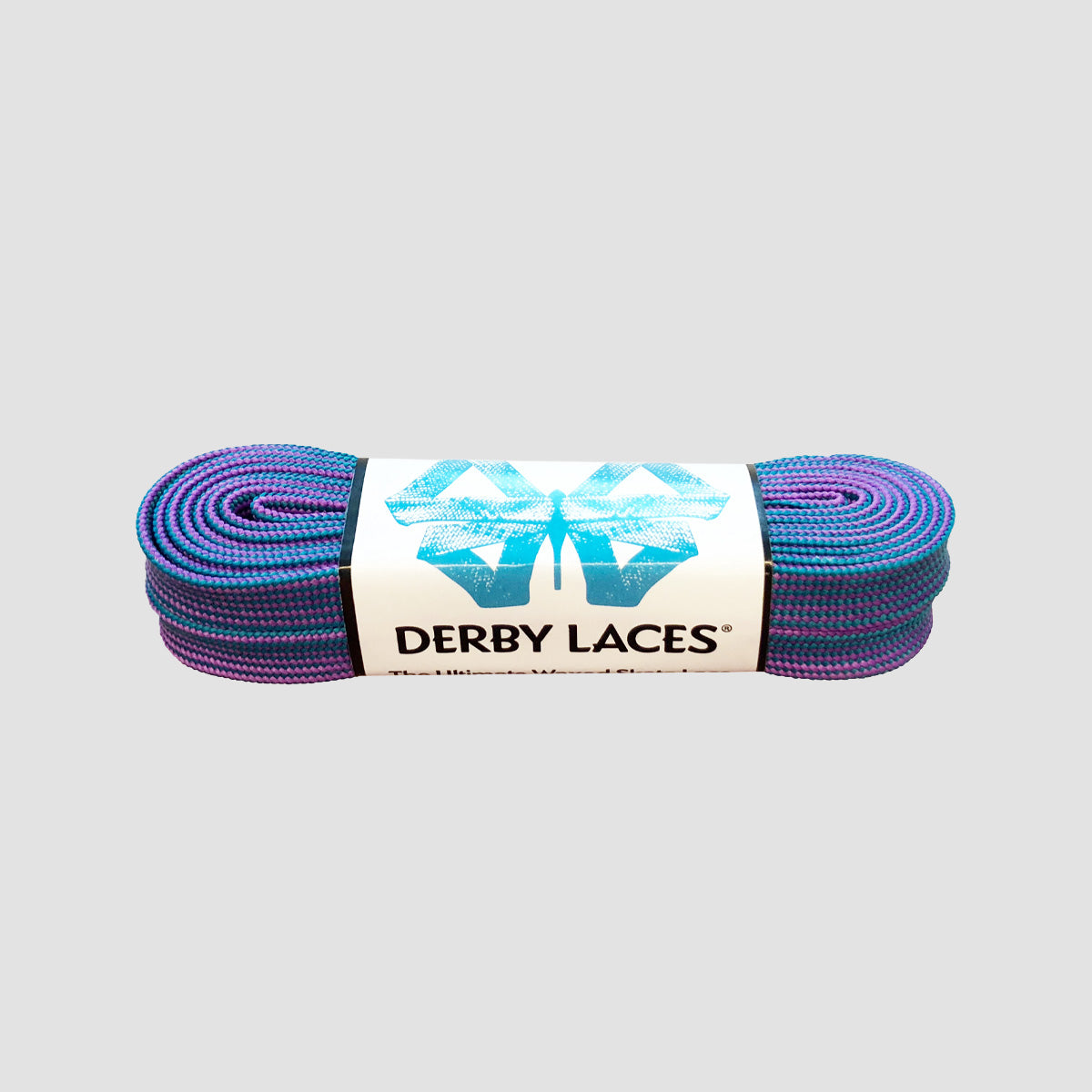Derby Laces ORIGIN 10mm 274cm Waxed Boot/Skate Laces Purple/Teal Stripe