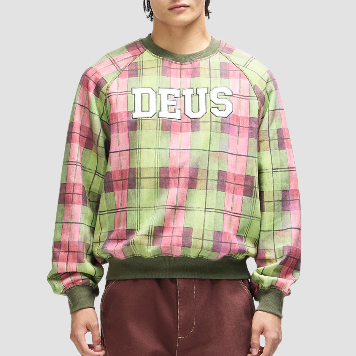 Deus Cage Crew Sweatshirt Olive Check