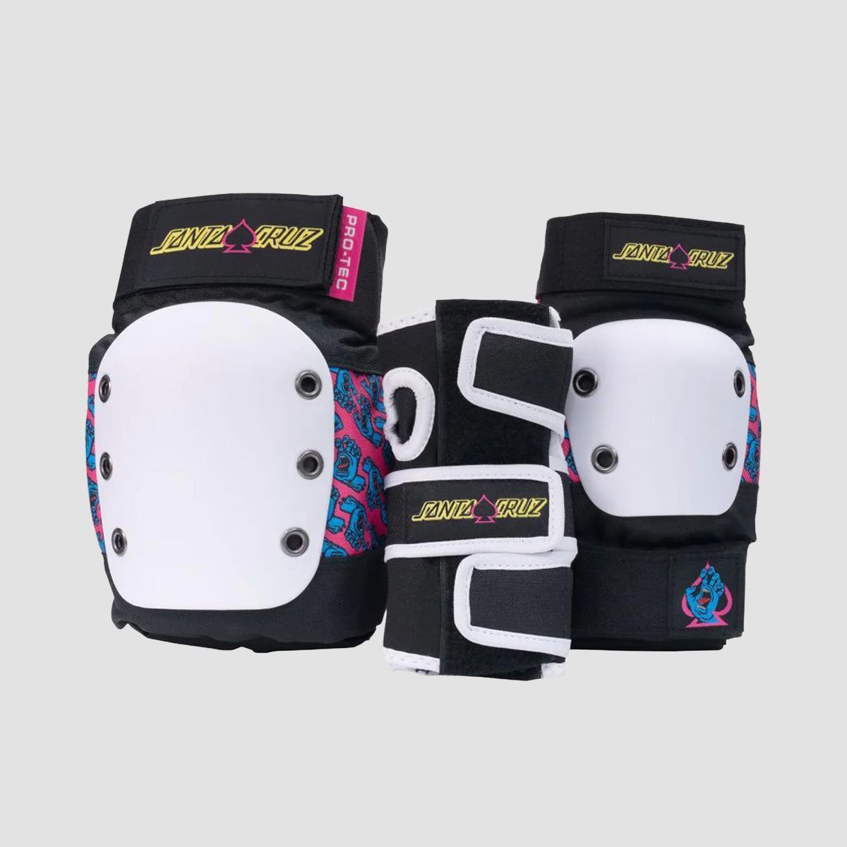 Protec X Santa Cruz Street Open Back Pad Set 3 Pack Black/White/Pink - Kids