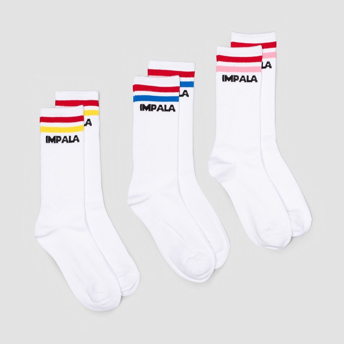 Impala Stripe Crew Socks 3 Pack White