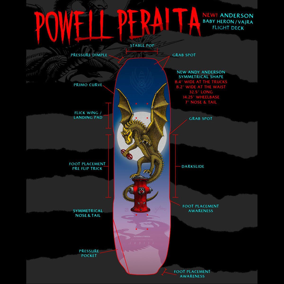 Powell Peralta Andy Anderson Baby Heron Vajra 302 Flight Skateboard Deck - 8.4"